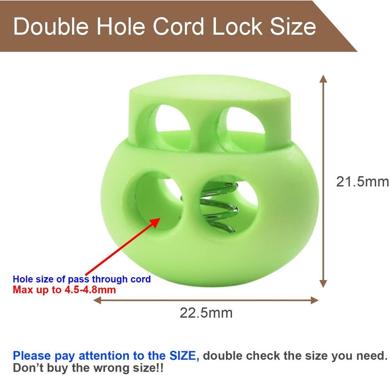 LongSLong 12 Pack NeonGreen Plastic Spring Cord Lock for Shoelace, DrawString Clip, Paracord Toggle Stopper Elastic String Lock Double Hole Fastener Slider - Image 2
